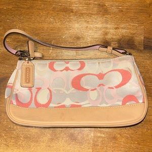 Small Pink, Creme, Tan (leather portion) Coach Pocketbook
